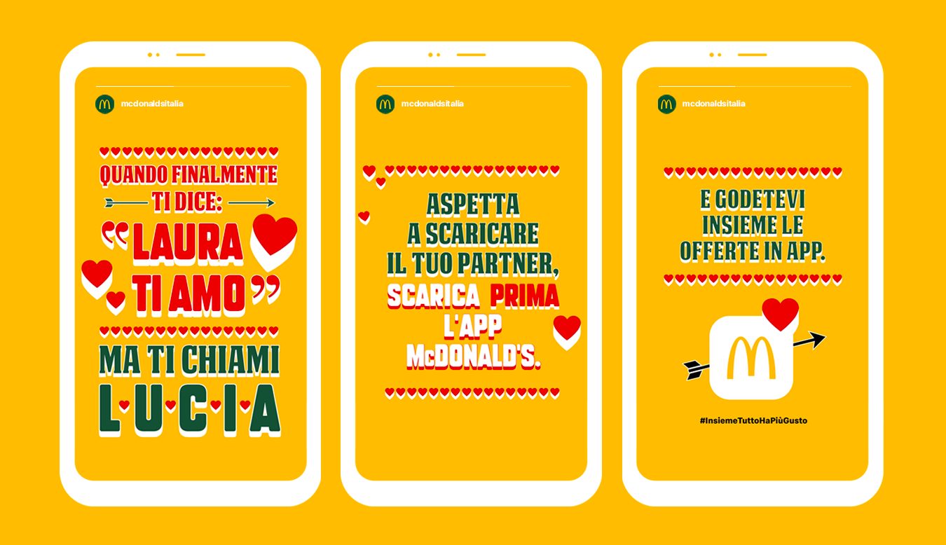 A San Valentino non si scarica il partner: si scarica l’app McDonald’s. Firma Leo Burnett.